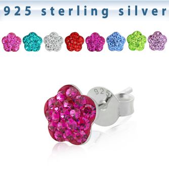 esfd14m par piercing oreja plata 925 flor multi cristal ferido distribuidor mayorista