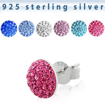 esfd3m par piercing oreja plata esterlina 925 media bola 9mm cristal ferido venta