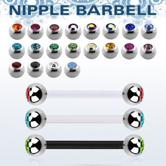 fbbnpjb5 bioflex nipple barbell,1.6mm w 5mm steel jewel balls