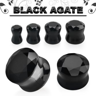 fgsd black agate stone double flare plug faceted cut