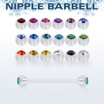 fnpajb4 bioflex nipple barbell, 14g w 4mm bezel set jewel balls