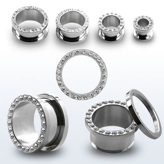 fscpg high polished 316l steel screw fit tunnel with crystals