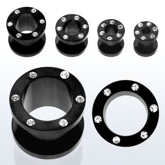 fsjk black anodized 316l steel screw fit tunnel with crystals