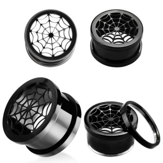 ftspw black anodized 316l steel screw fit tunnel w spider web