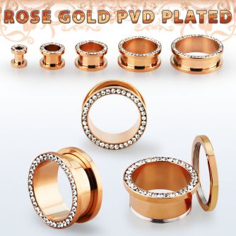 fttscpc rose gold pvd plated 316l steel flesh tunnel w crystals