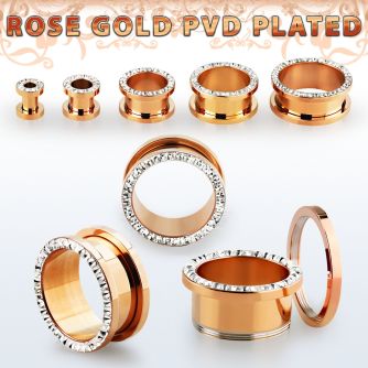 fttspfr rose gold 316l steel flesh tunnel w ferido crystal rim