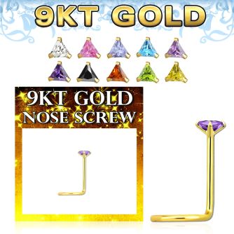g9sztm1 9kt gold nose screw 22g w3mm triangle shaped prong set cz