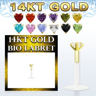 gbizhm labret bio flexible transparente presion oro 14 kts zirconita corazon 3mm al por mayor