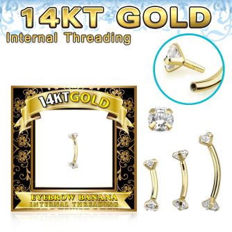 gbnzi 14k gold eyebrow banana cz internal