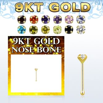 gbz2m9 9kt gold nose bone with 2mm round prong set cz stone