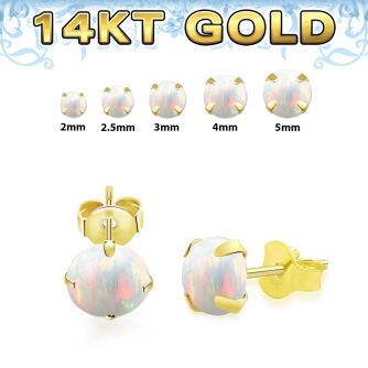 gerpop one pair 14k gold ear studs cabochon synthetic opals
