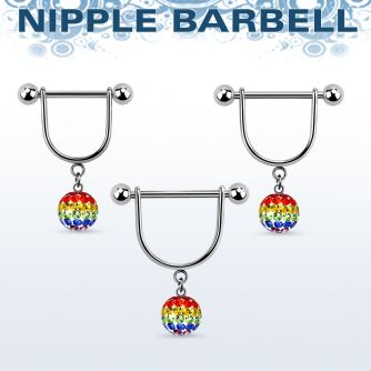 gfrsnp8 steel nipple stirrup w 8mm gay pride multi crystal ball