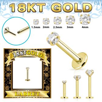 gglbz 18k gold threadless push pin labret 16g cz