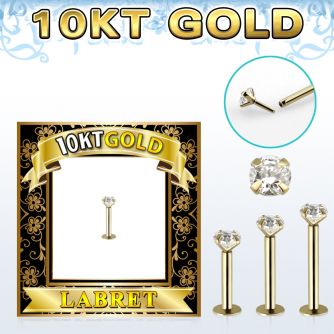 gilbz solid 10k gold labret w thread less push in top w cz