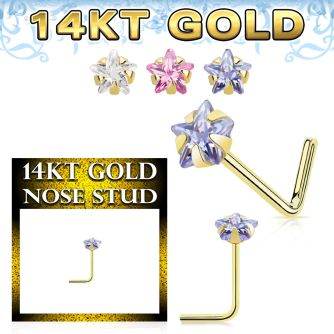 gnssrm1 14k gold nose stud 22g star color cz