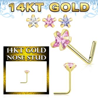 gnszsm1 14k gold nose stud 22g 3mm star cz