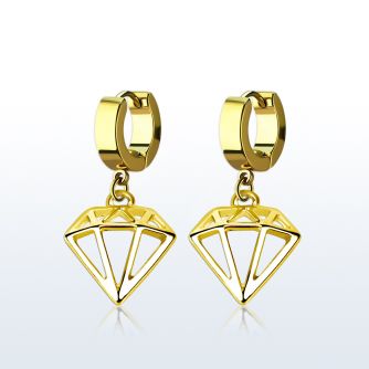 gold pvd plated steel huggies w diamond dangling 