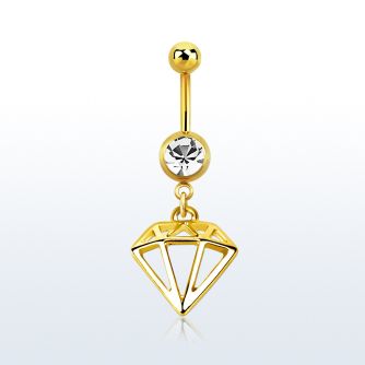 gold pvd steel belly banana w 8mm jewel ball w diamond