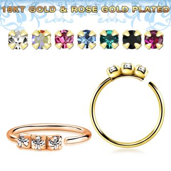 gpnham8 18k gold plated 925 silver seamless nose ring 1.5mm prong set clear crystals