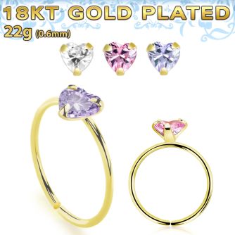 gpzhm22 18k gold plated silver seamless nose ring 22g heart
