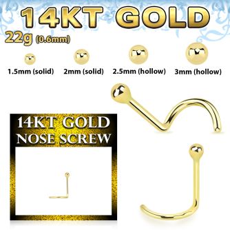 gscb1 14kt gold bend it nose screw with 1 5mm ball top