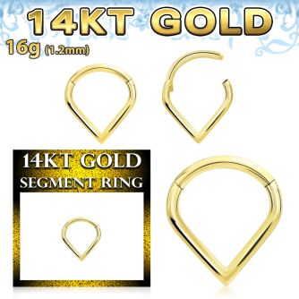 gsgha16 14k gold hinged segment ring 16g drop shape
