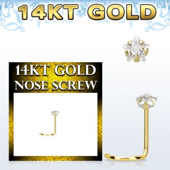 gszsrm1 14k gold nose screw 3mm prong set star cubic zirconia (cz) stone