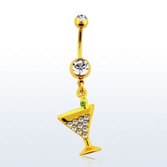 gtdmar2 piercing ombligo acero quirurgico anodizado dorado bolas joya bisel 5 8mm vaso martini colgado al por mayor