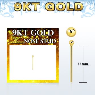 gysb9 9kt gold bend it nose stud w a 1.5mm ball shaped top