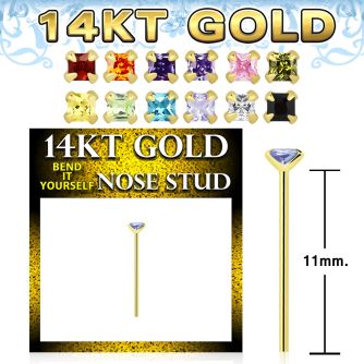 gyzqm1 14k gold bend it yourself nose stud square color cz