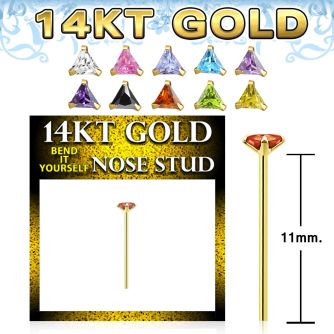 gyztm1 14k gold bend it yourself nose stud triangle cz