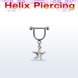 heud10 piercing helix estribo acero quirurgico barbell colgante liso estrella mar plata distribuidor