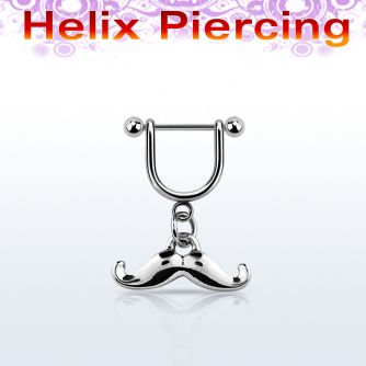 heud7 steel helix stirrup w dangling happy mustache design