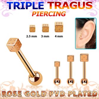 hexttfd piercing tragus triple acero pvd oro rosa dado acero 2 5mm 5mm bola 3mm distribuidor