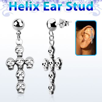 hexvd11 piercing helix plata esterlina lisa cruz formada por calaveras plata 925 eja al por mayor