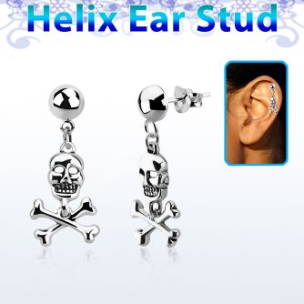 hexvd28 piercing helix plata esterlina 925 lisa calavera huesos cruzados eja distribuidor mayorista