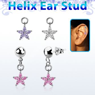 hexvd44 piercing helix plata esterlina 925 lisa colgante flor zirconia plata & distribuidor