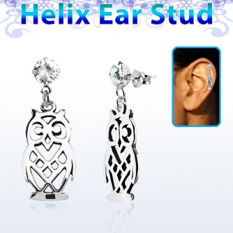 hexzd15 piercing helix plata esterlina zirconia 6mm buho plata 925 colgado eja al por mayor
