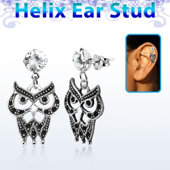 hexzd21 piercing helix plata esterlina 925 zirconia 6mm buho colgado eja al por mayor