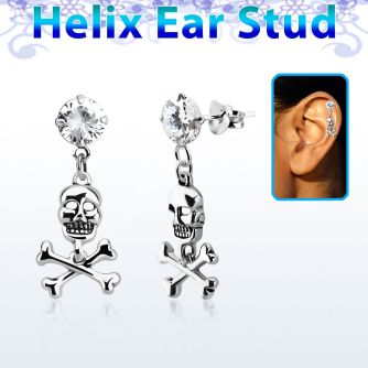 hexzd28 piercing helix plata esterlina 925 zirconia 6mm calavera huesos cruzados eja distribuidor mayorista