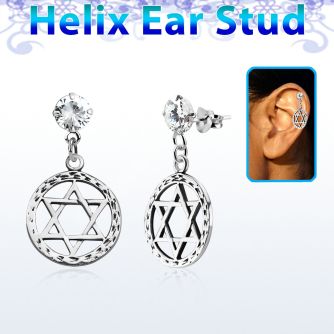 hexzd6 piercing helix plata esterlina zirconia 6mm estrella david plata 925 colgado eja al por mayor