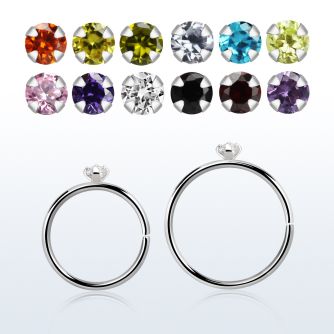 hpz15m silver seamless nose hoop w 1.5mm prong set cz stone