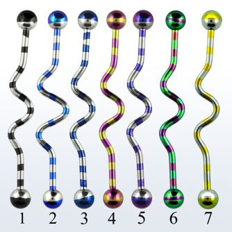 idat14 barbell industrial zig zag acero 316l pvd rayas cebra bolas 5mm al por mayor