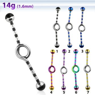idbt14 striped pvd 316l steel industrial loop barbell w balls