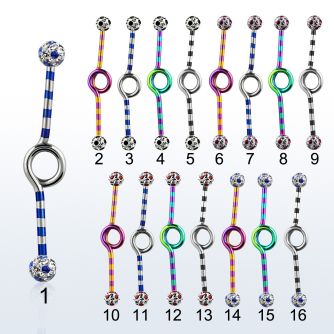 idbtfr5a barbell industrial loop acero 316l pvd rayas cebra bolas multi cristal 5mm puntos 35mm al por mayor