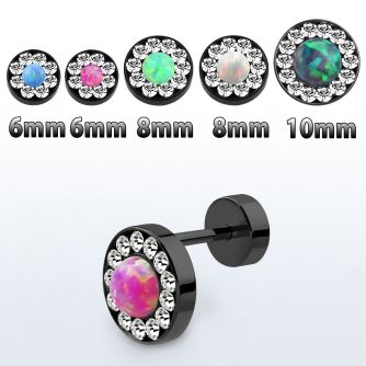 iftrdco black fake plug w crystal studded rim synthetic opal 