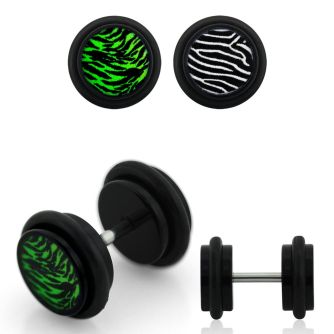 ilagr9 plug falso acrilico negro logo rayas cebra impresas extra anillos goma 8mm venta