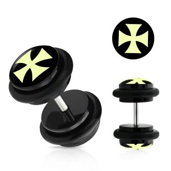 ilvgr64 acrylic fake plug with cross on black with o rings