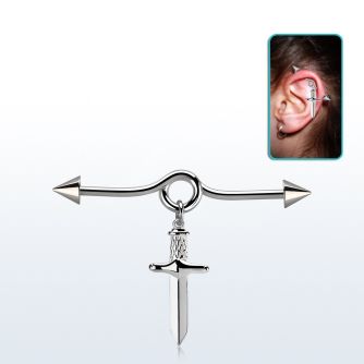 incnd11 barbell industrial loop con bucle acero quirurgico dos conos colgante punal colgante laton chapado plata