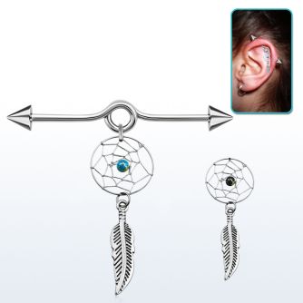 incnd5 barbell industrial loop con aro acero 316l conos 5mm atrapasuenos pluma colgado mayorista